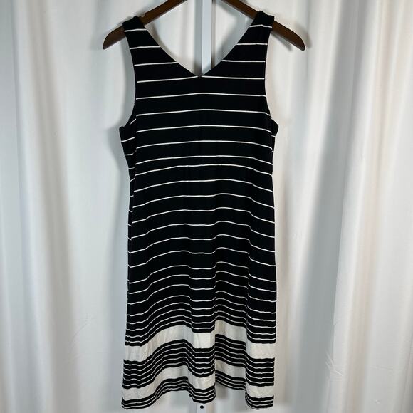 Athleta Santorini Tank V-neck Modal Dress Black White Striped‎ L Athleisure - Picture 4 of 8